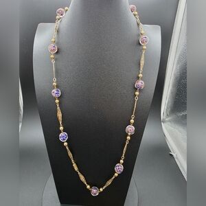 Vintage Murano 30” Glass Bead Sommerso Necklace/Post Earrings “Aventurine" Italy